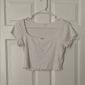 Brandy Melville White Ruffle Trim Blouse